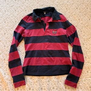 Versace red and navy blue striped rugby polo long sleeve